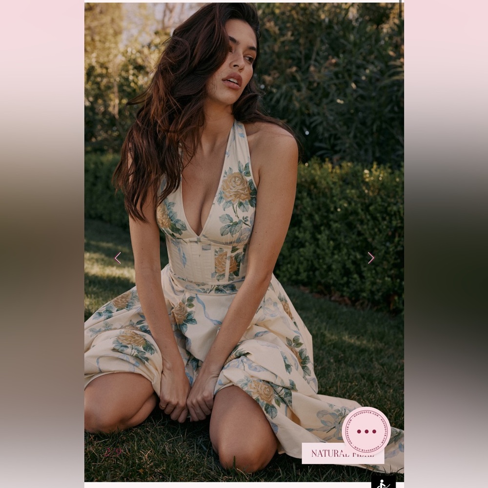 House of CB Cream Floral Halter Midi Dress - Picture 5 of 11